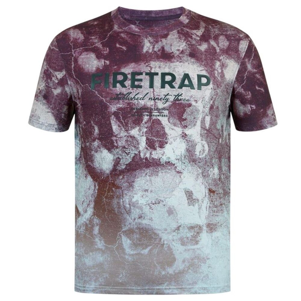 Firetrap Mens Skull Distressed T-Shirt / Dark Burgundy